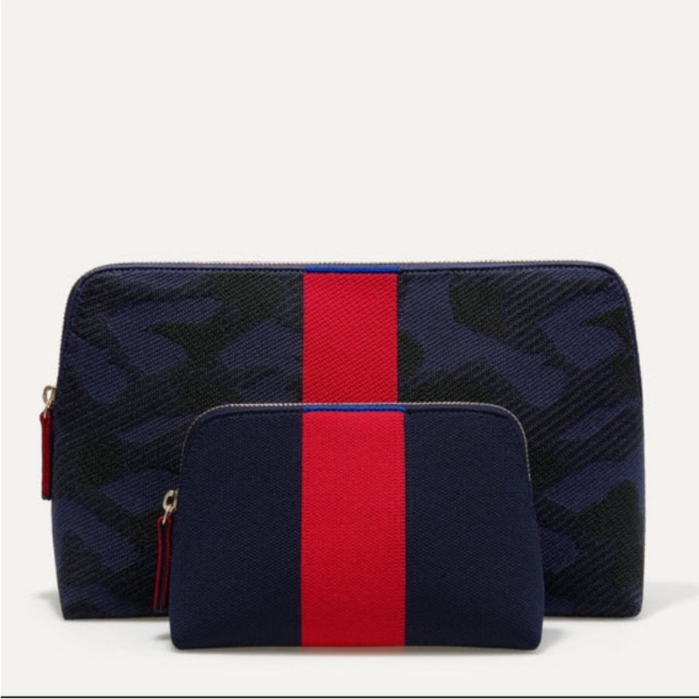 Rothy's Midnight Camo Blue and Red Toiletry Bag Set with Minimalist Design